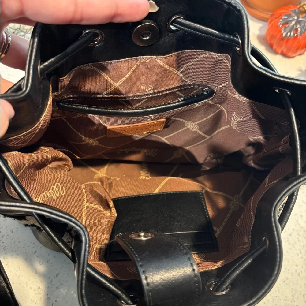 Wrangler Black and Brown Aztec Drawstring Bucket Backpack - Picture 3 of 5